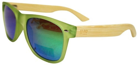 Wooden Sunglasses - Transparent Green with Plain Arms & Reflective Lens