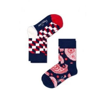 Kids Socks 2 Pack - Paisley Filled Optic Navy/Red/White