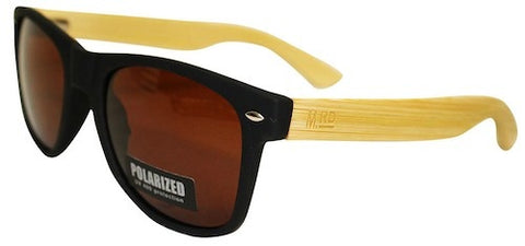 Wooden Sunglasses - Matte Black with Plain Arms & Brown Lens