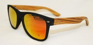 Wooden Sunglasses - Black with Plain Arms & Reflective Lenses