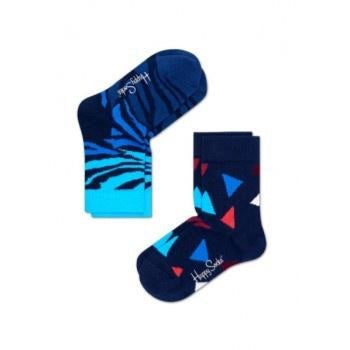 Kids Socks 2 Pack - Block Zebra Triangle Navy/Blue/Red