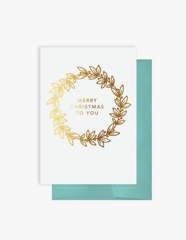 Christmas Wreath White & Gold Card