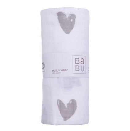 Organic Cotton Muslin Wrap - Heart Grey