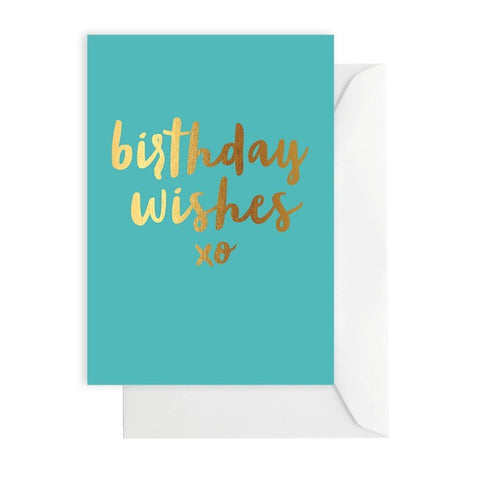 Birthday Wishes Aqua & Gold Card