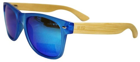 Wooden Sunglasses - Transparent Blue with Plain Arms & Reflective Lens