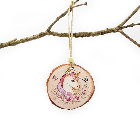 Wood Slice Ornament - Unicorn